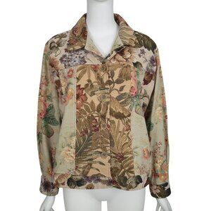 COLDWATER CREEK Women's Tapestry Trucker Jacket Size L Floral Patchwork Boxy